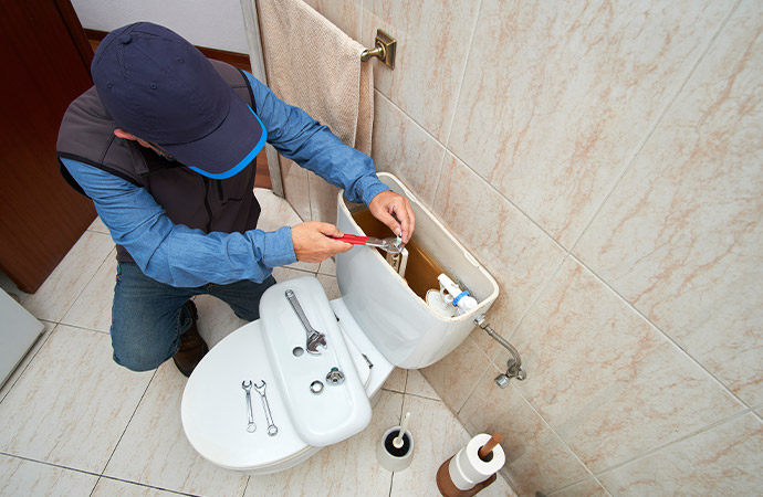 A person is repairing plumbing issue