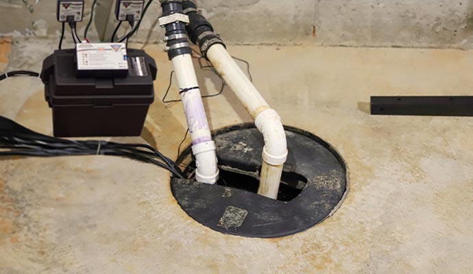 Installed sump pump with battery