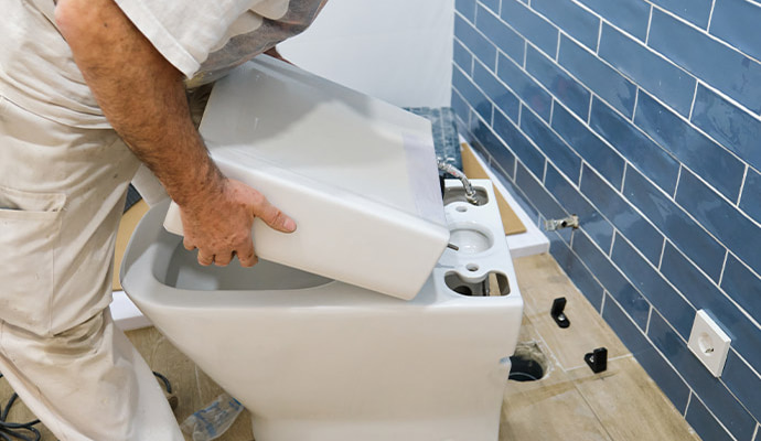 Professional technician repairing a toilet Professional technician repairing a toilet